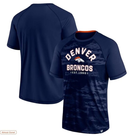 Mens Fanatics Navy Denver Broncos Football Camo Raglan T-Shirt - L - Picture 1 of 7